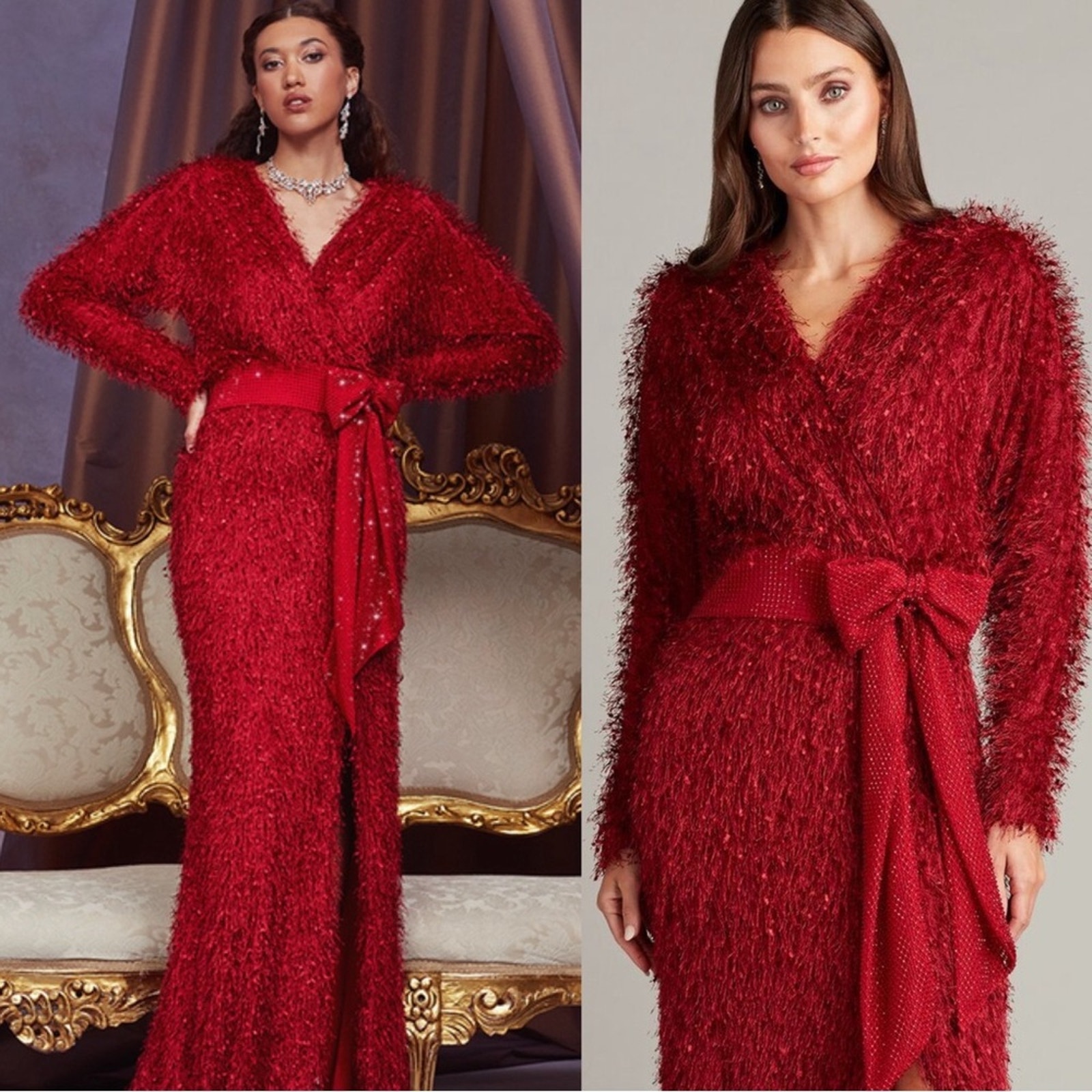 Final Price New Nwt Tadashi Shoji Beya Eyelash Yarn Wrap Gown